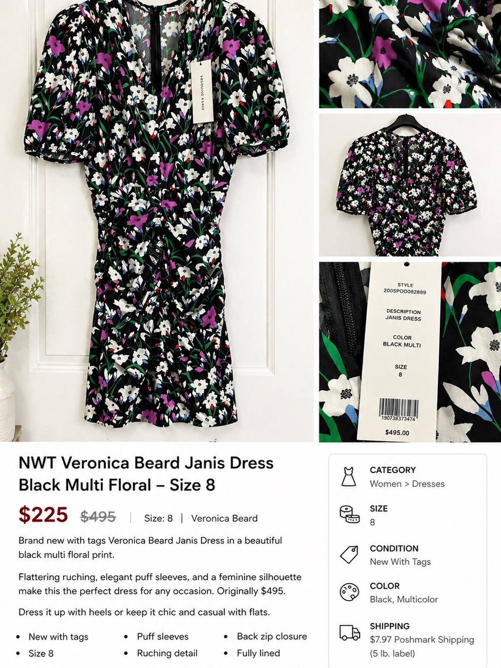 Veronica Beard Black Multi Floral Janis Mini Dress